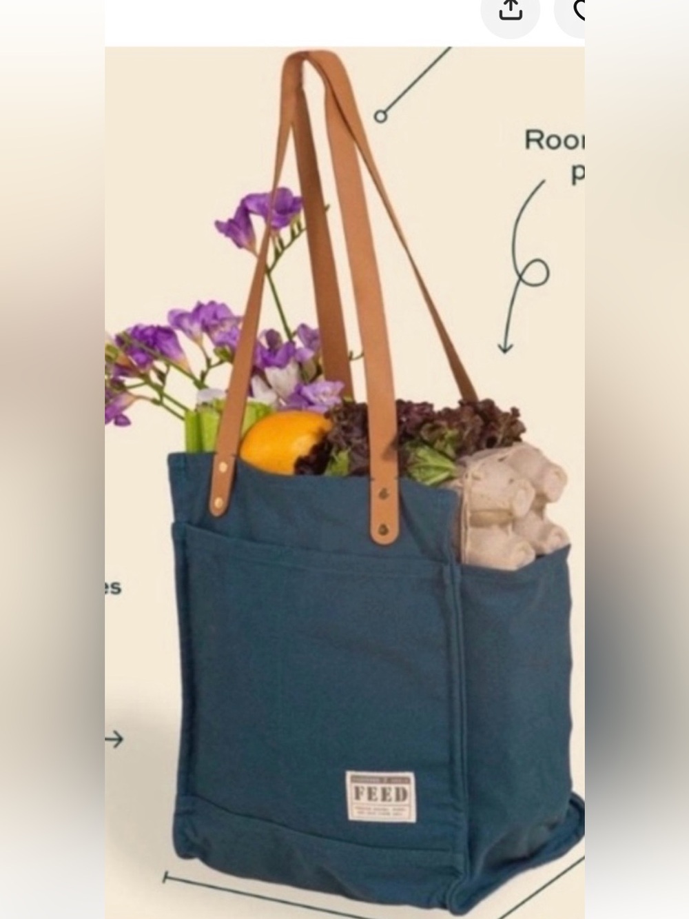 Canvas Market Tote by FEED in Teal with Tan Leather Handles